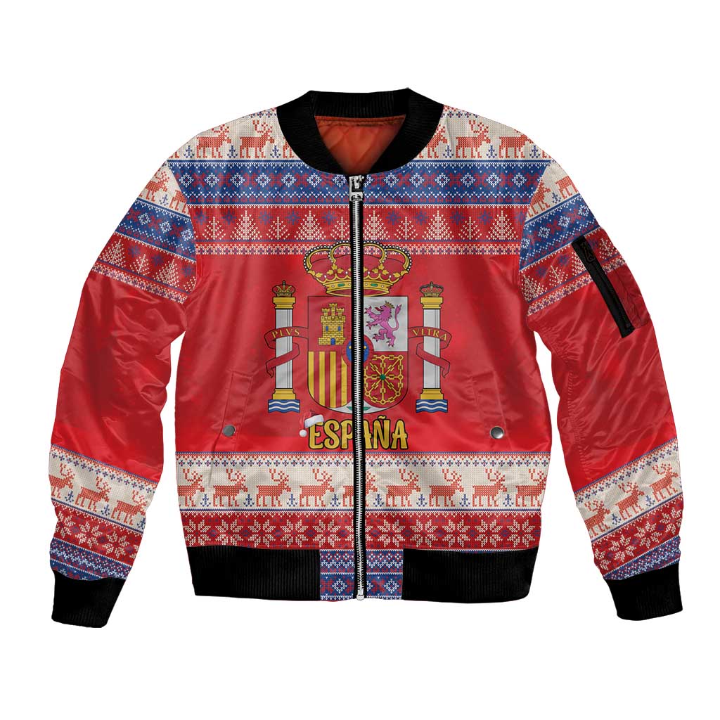 Spain Coat Of Arms Christmas Sleeve Zip Bomber Jacket Feliz Navidad - Wonder Print Shop