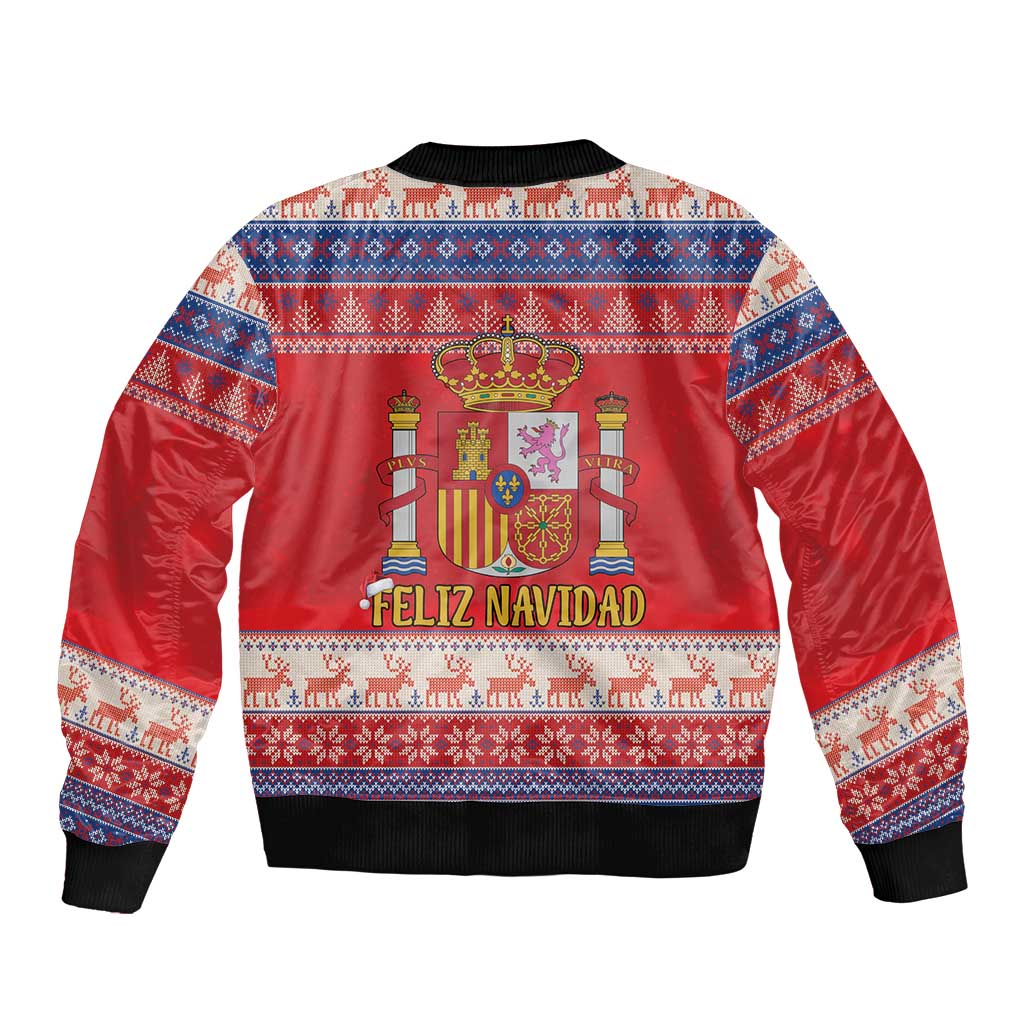 Spain Coat Of Arms Christmas Sleeve Zip Bomber Jacket Feliz Navidad - Wonder Print Shop