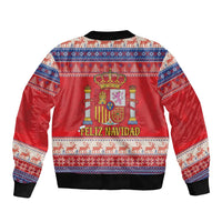 Spain Coat Of Arms Christmas Sleeve Zip Bomber Jacket Feliz Navidad - Wonder Print Shop
