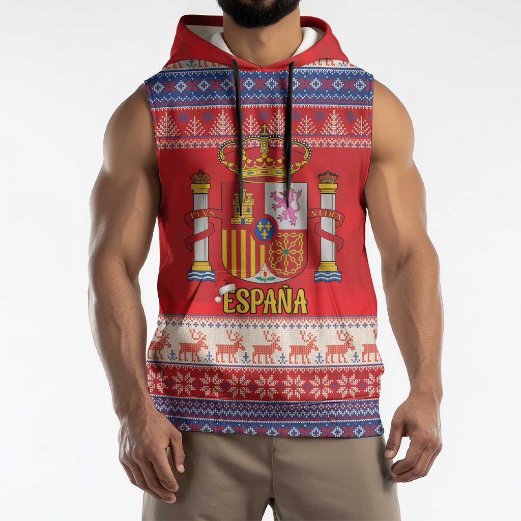 Spain Coat Of Arms Christmas Sleeveless Hoodie Feliz Navidad - Wonder Print Shop