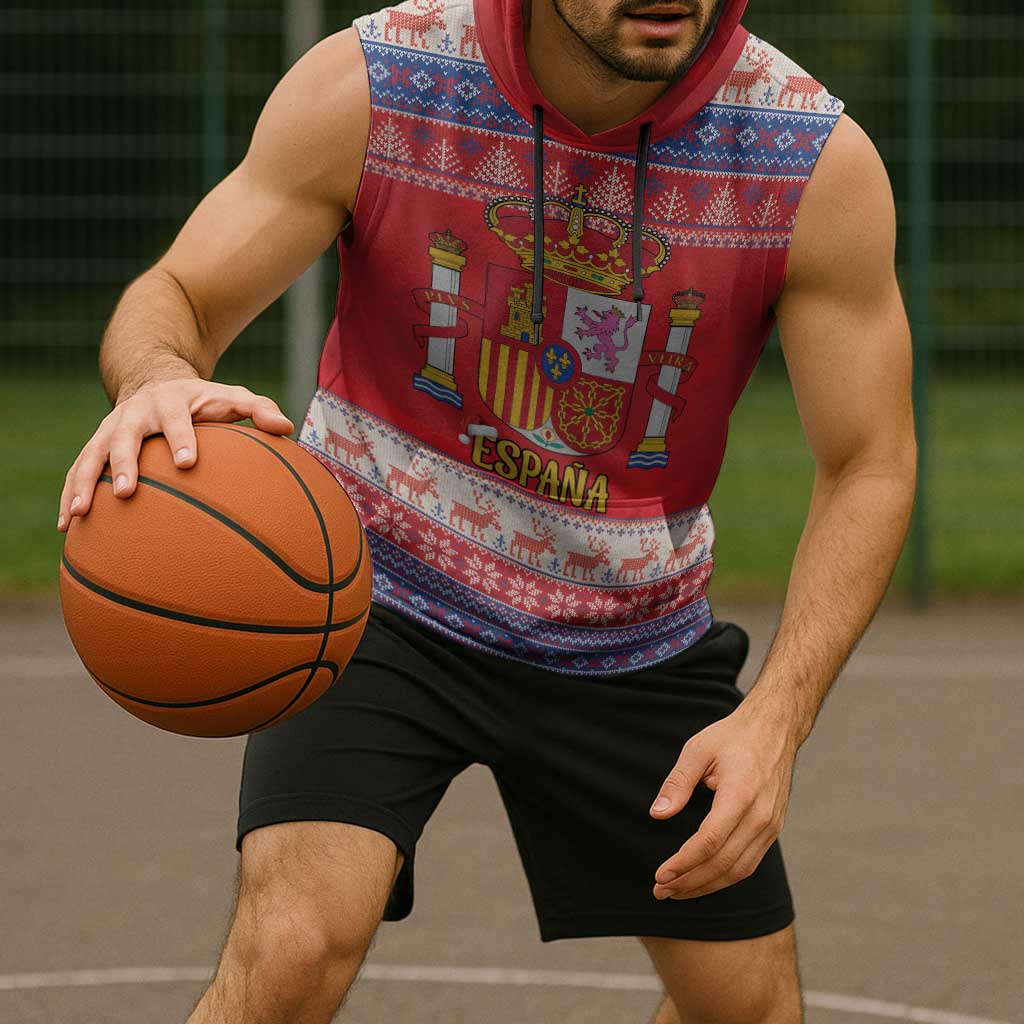 Spain Coat Of Arms Christmas Sleeveless Hoodie Feliz Navidad - Wonder Print Shop