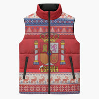 Spain Coat Of Arms Christmas Sleeveless Puffer Jacket Feliz Navidad - Wonder Print Shop