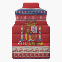Spain Coat Of Arms Christmas Sleeveless Puffer Jacket Feliz Navidad - Wonder Print Shop
