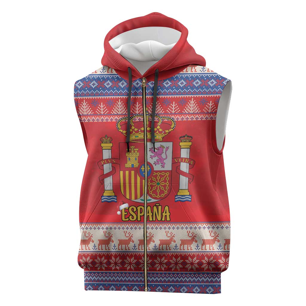 Spain Coat Of Arms Christmas Sleeveless Zip Hoodie Feliz Navidad - Wonder Print Shop