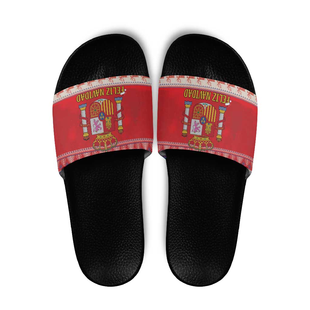 Spain Coat Of Arms Christmas Slide Sandals Feliz Navidad - Wonder Print Shop
