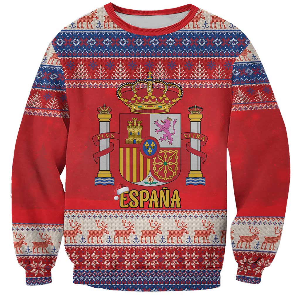 Spain Coat Of Arms Christmas Sweatshirt Feliz Navidad - Wonder Print Shop