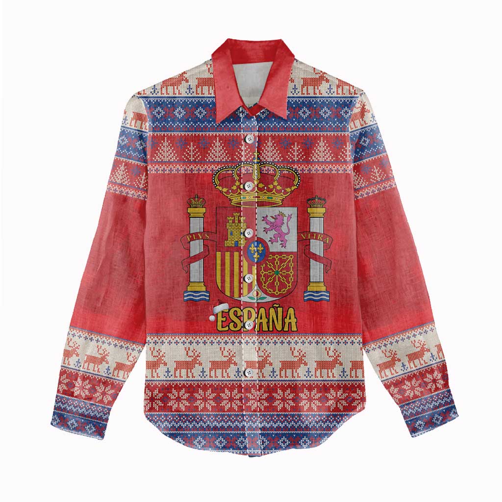 Spain Coat Of Arms Christmas Women Casual Shirt Feliz Navidad - Wonder Print Shop