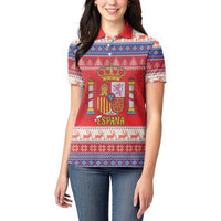 Spain Coat Of Arms Christmas Women Polo Shirt Feliz Navidad - Wonder Print Shop
