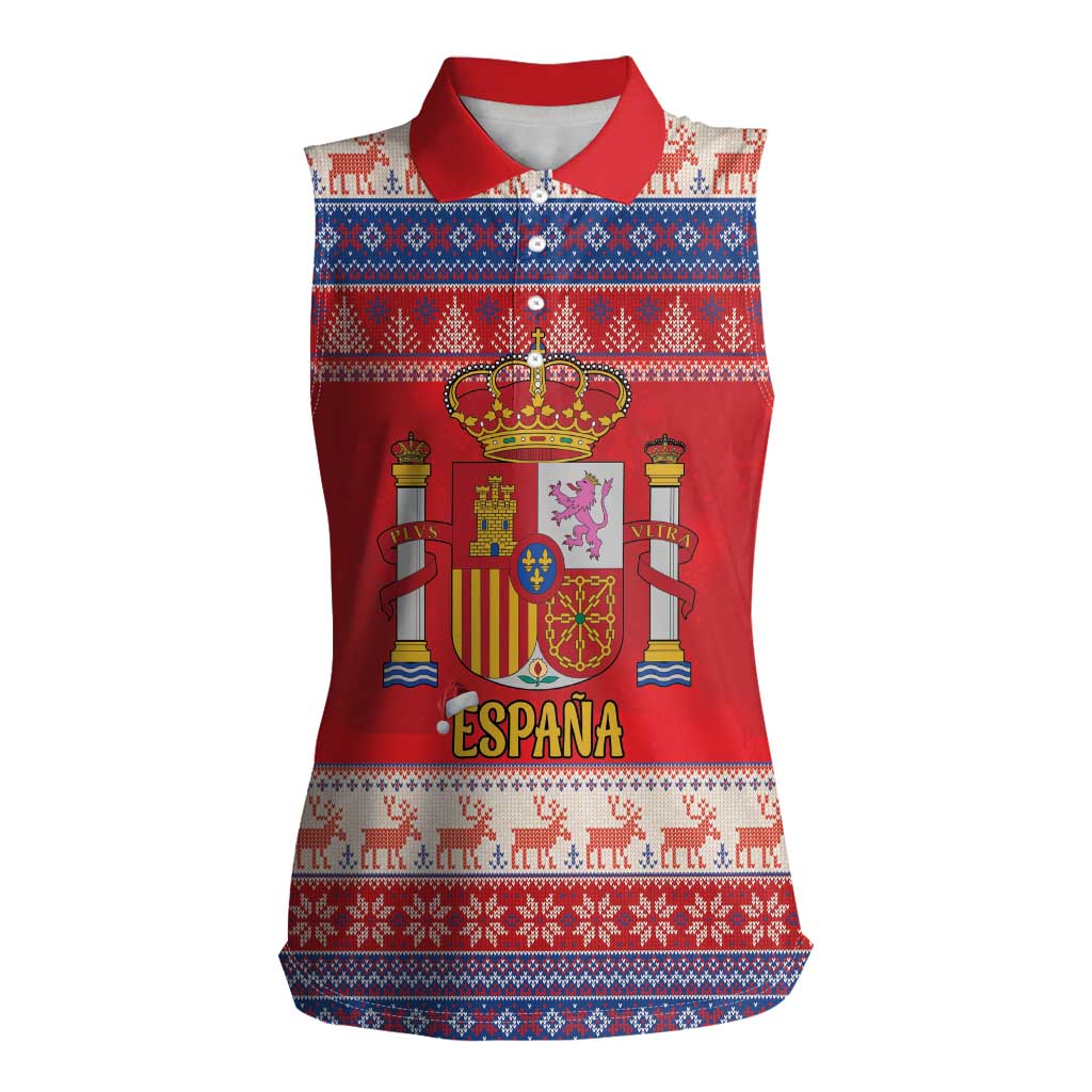 Spain Coat Of Arms Christmas Women Sleeveless Polo Shirt Feliz Navidad - Wonder Print Shop
