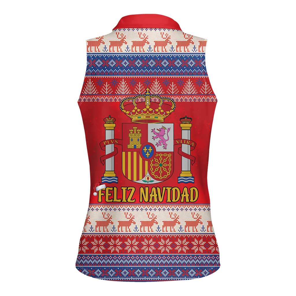 Spain Coat Of Arms Christmas Women Sleeveless Polo Shirt Feliz Navidad - Wonder Print Shop