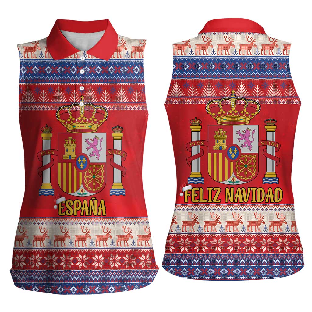 Spain Coat Of Arms Christmas Women Sleeveless Polo Shirt Feliz Navidad - Wonder Print Shop