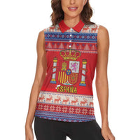 Spain Coat Of Arms Christmas Women Sleeveless Polo Shirt Feliz Navidad - Wonder Print Shop