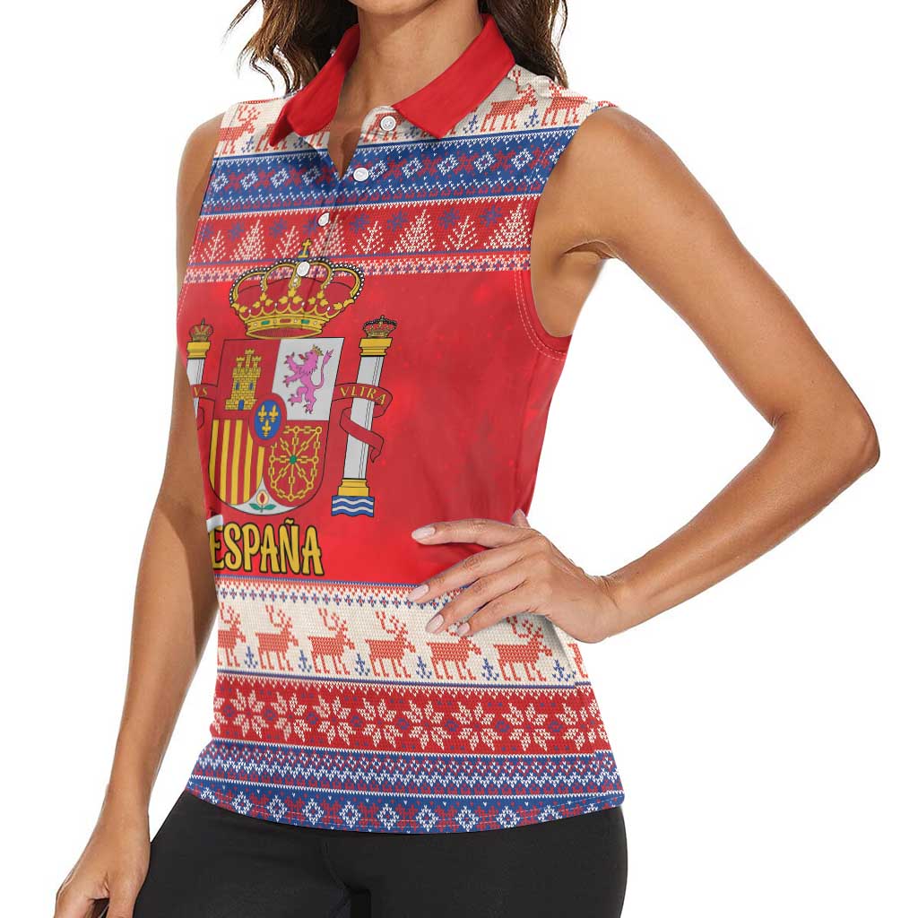 Spain Coat Of Arms Christmas Women Sleeveless Polo Shirt Feliz Navidad - Wonder Print Shop