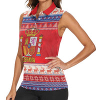 Spain Coat Of Arms Christmas Women Sleeveless Polo Shirt Feliz Navidad - Wonder Print Shop