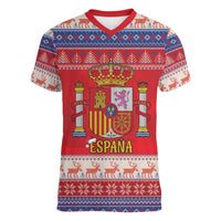 Spain Coat Of Arms Christmas Women V-Neck T-Shirt Feliz Navidad - Wonder Print Shop