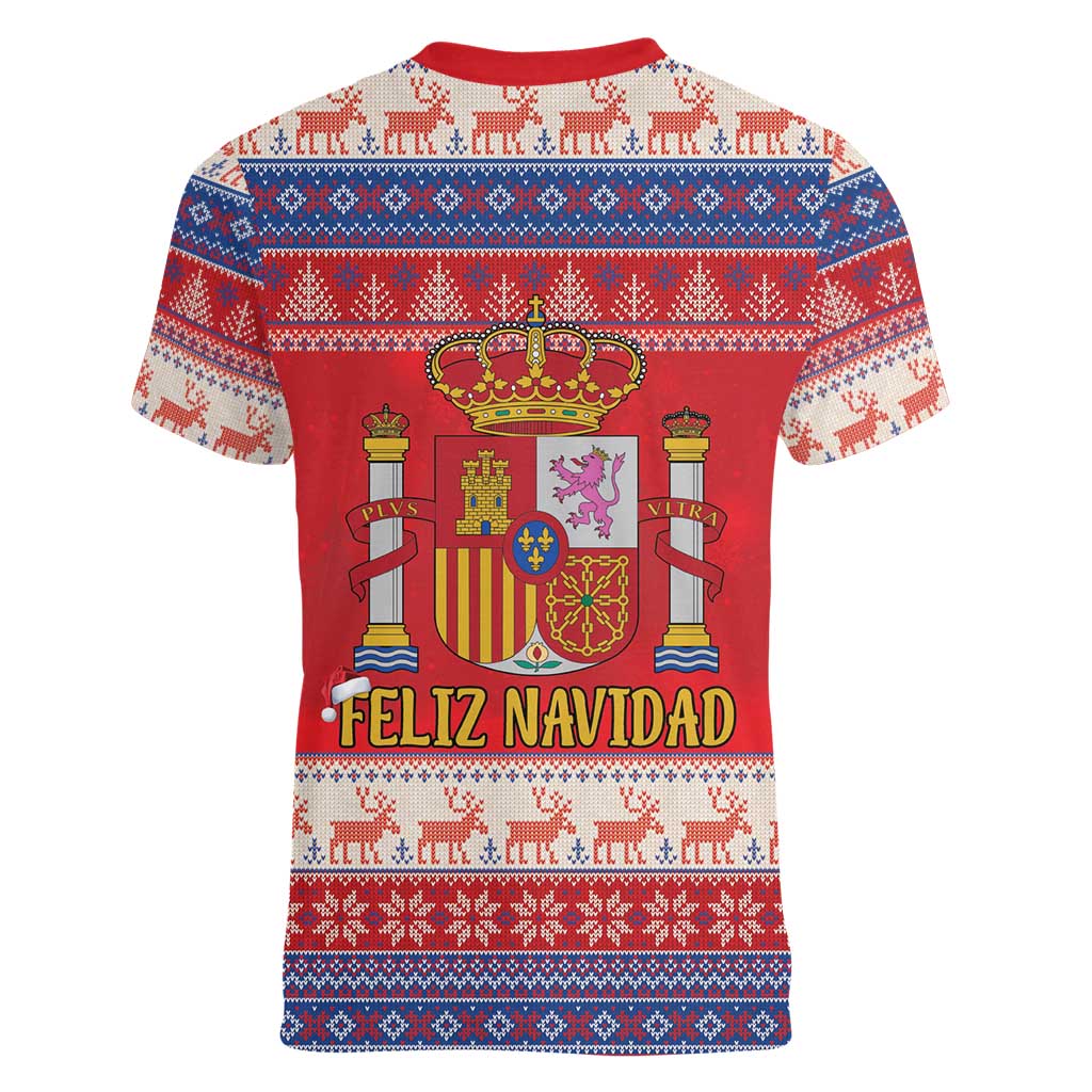 Spain Coat Of Arms Christmas Women V-Neck T-Shirt Feliz Navidad - Wonder Print Shop