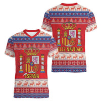 Spain Coat Of Arms Christmas Women V-Neck T-Shirt Feliz Navidad - Wonder Print Shop