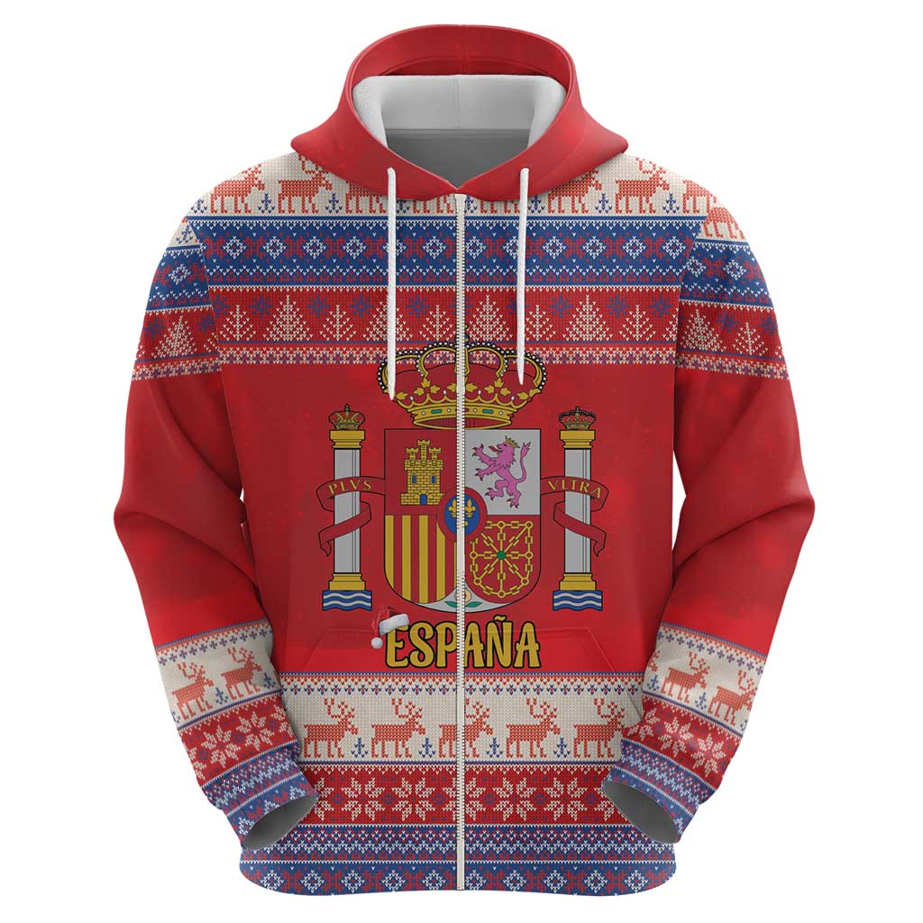 Spain Coat Of Arms Christmas Zip Hoodie Feliz Navidad - Wonder Print Shop