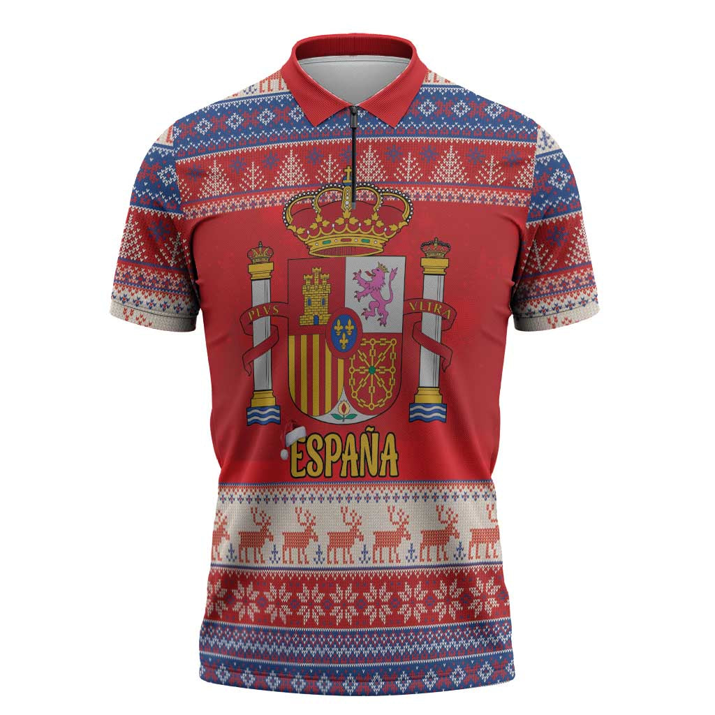 Spain Coat Of Arms Christmas Zipper Polo Shirt Feliz Navidad - Wonder Print Shop