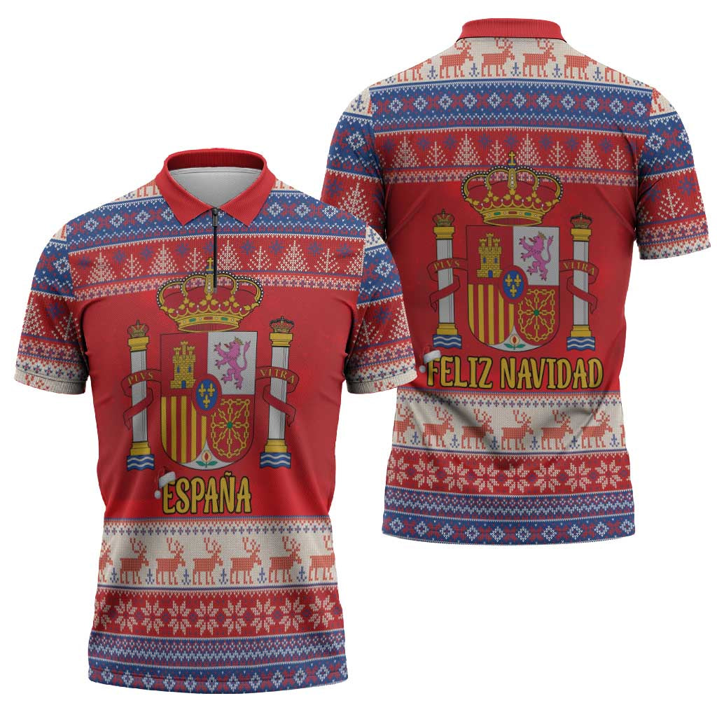 Spain Coat Of Arms Christmas Zipper Polo Shirt Feliz Navidad - Wonder Print Shop
