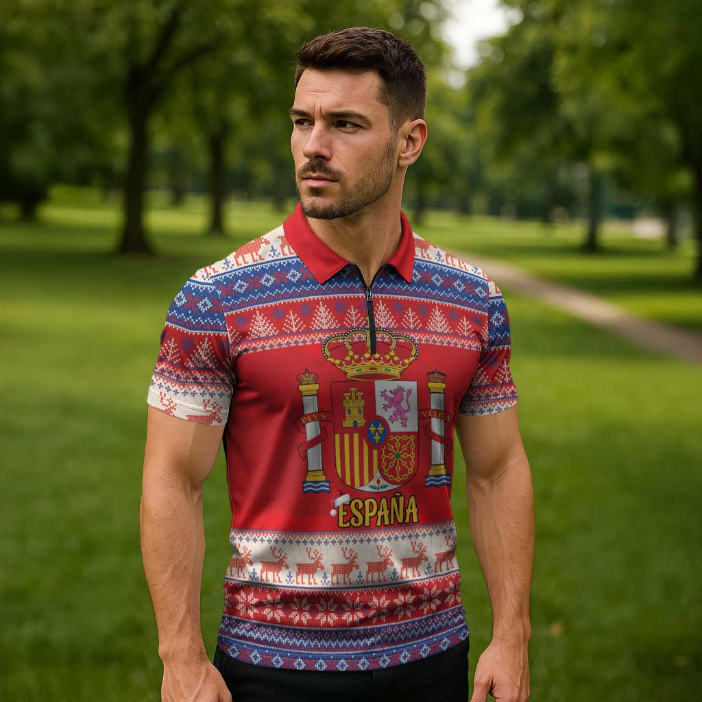 Spain Coat Of Arms Christmas Zipper Polo Shirt Feliz Navidad - Wonder Print Shop