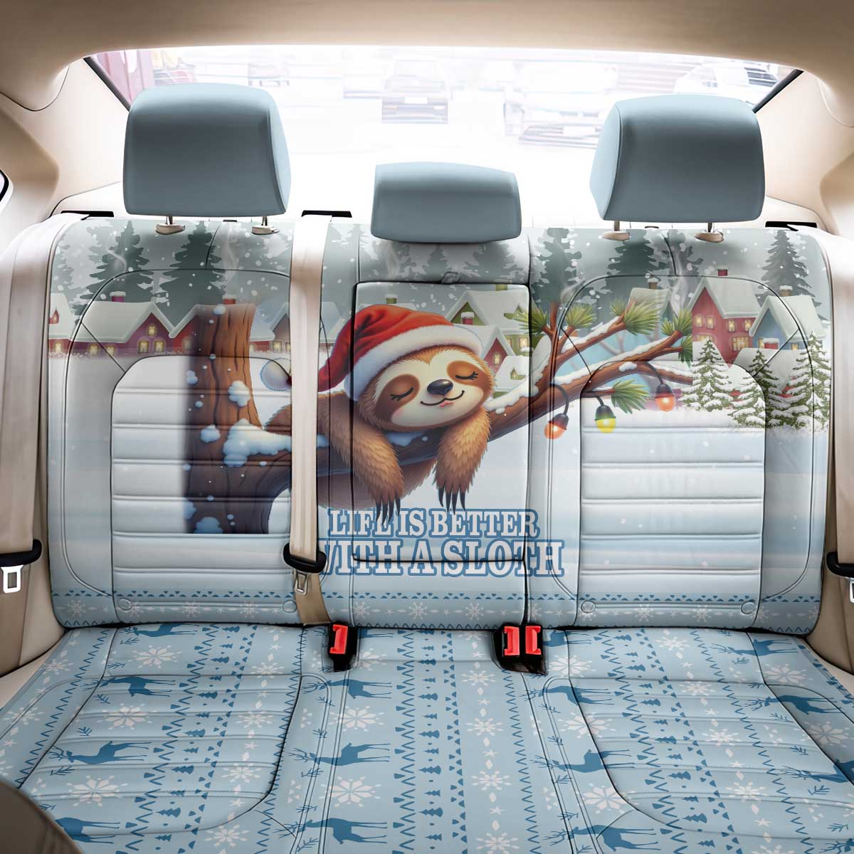 Merry Slothmas Back Car Seat Cover Life Is Better With A Sloth - Wonder Print Shop