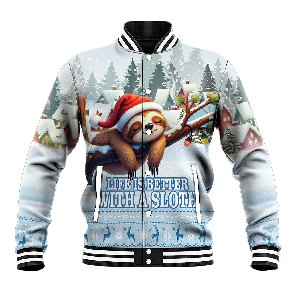 Merry Slothmas Baseball Jacket Life Is Better With A Sloth - Wonder Print Shop