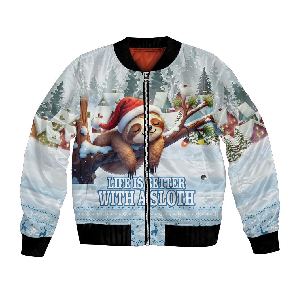 Merry Slothmas Bomber Jacket Life Is Better With A Sloth - Wonder Print Shop