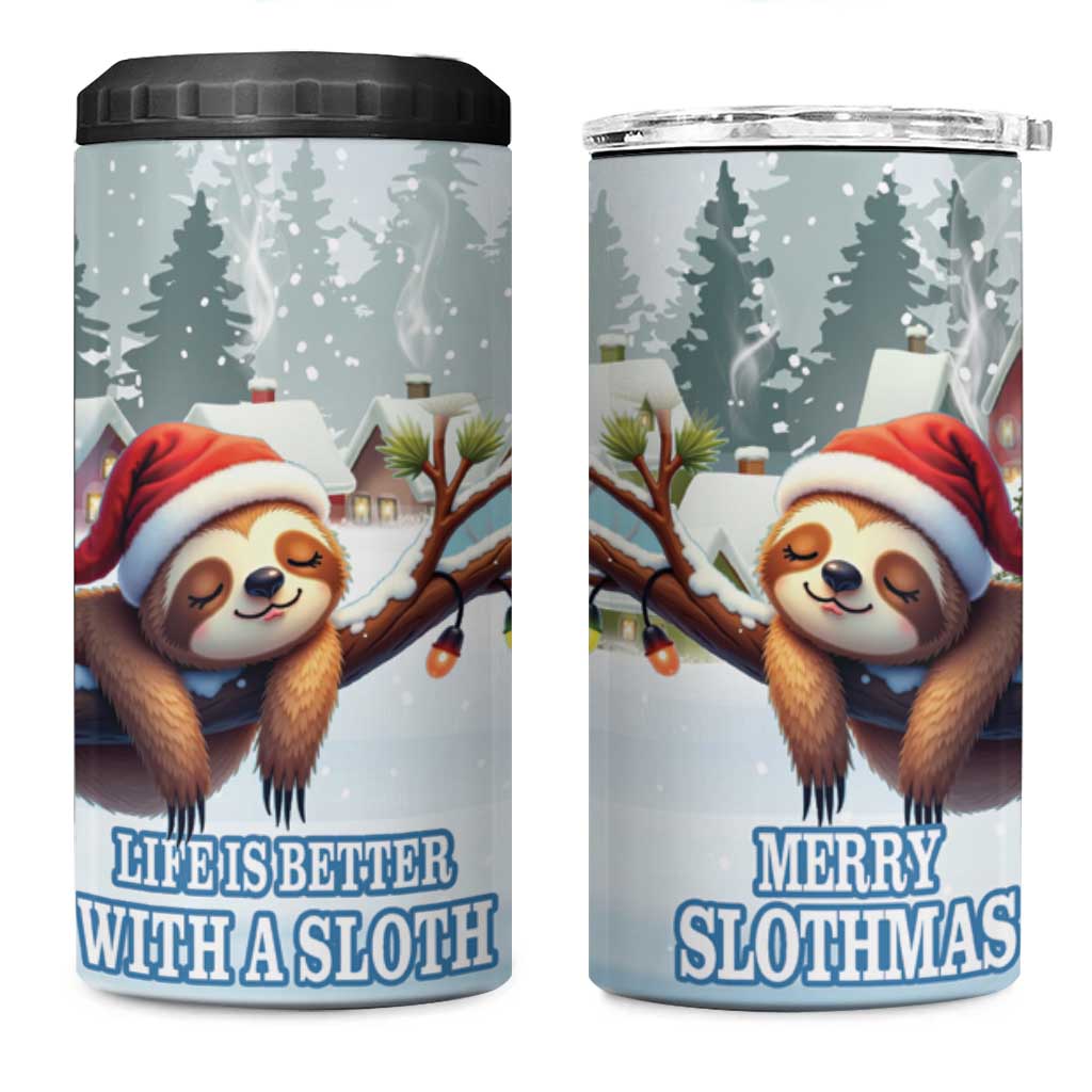 Merry Slothmas 4 in 1 Can Cooler Tumbler Life Is Better With A Sloth - Wonder Print Shop