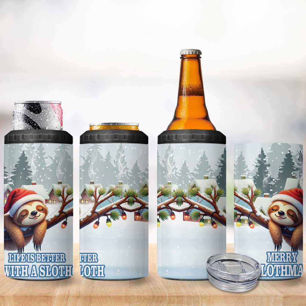 Merry Slothmas 4 in 1 Can Cooler Tumbler Life Is Better With A Sloth - Wonder Print Shop