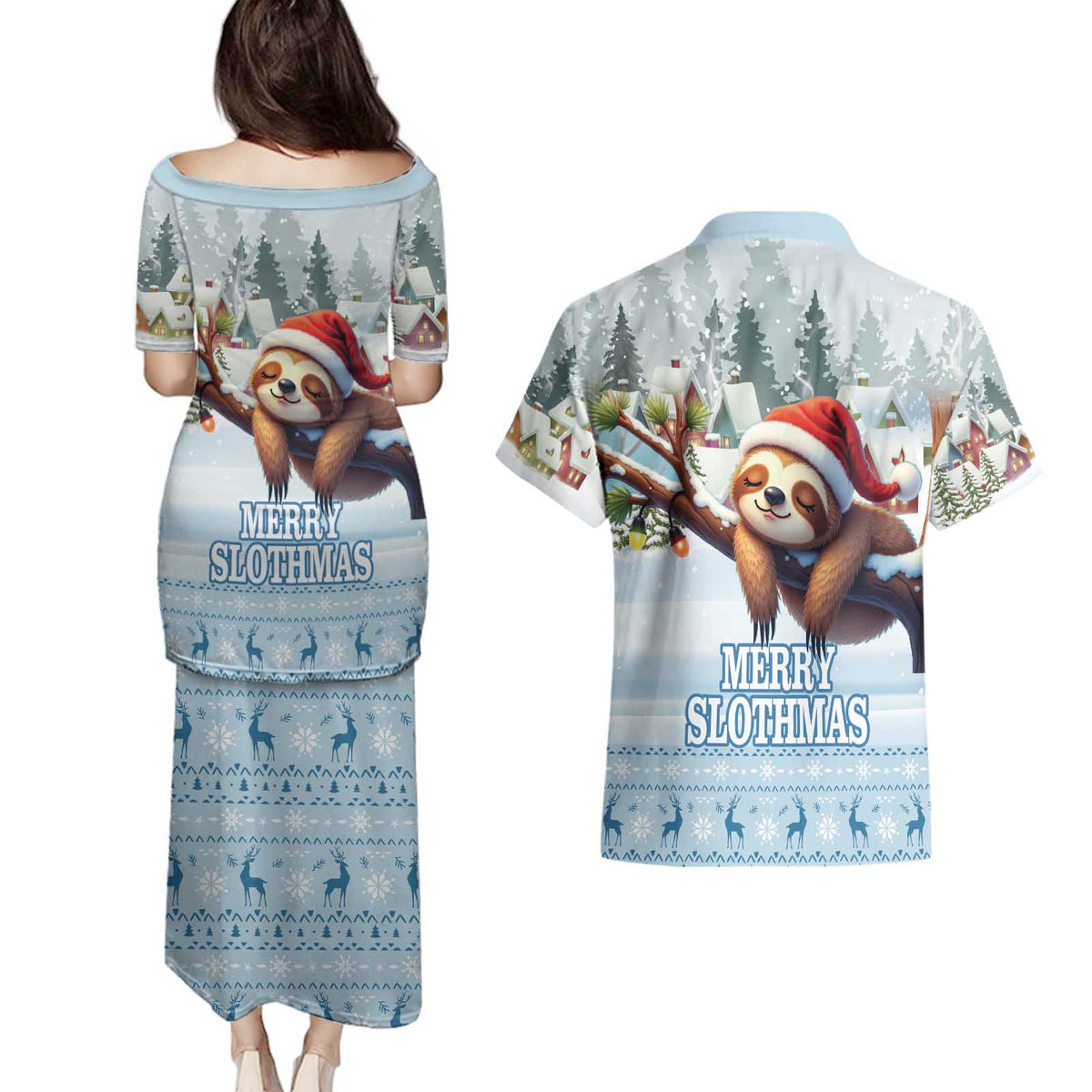 Merry Slothmas Couples Matching Puletasi and Hawaiian Shirt Life Is Better With A Sloth - Wonder Print Shop