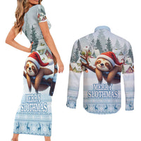 Merry Slothmas Couples Matching Short Sleeve Bodycon Dress and Long Sleeve Button Shirt Life Is Better With A Sloth - Wonder Print Shop