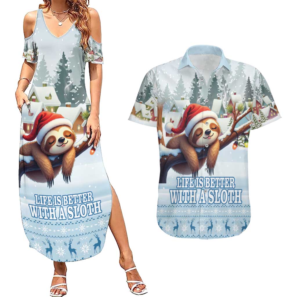 Merry Slothmas Couples Matching Summer Maxi Dress and Hawaiian Shirt Life Is Better With A Sloth - Wonder Print Shop