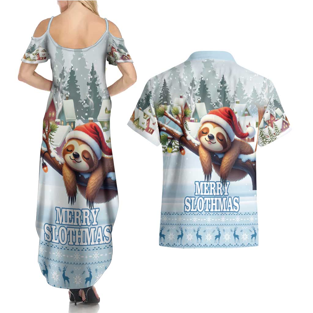 Merry Slothmas Couples Matching Summer Maxi Dress and Hawaiian Shirt Life Is Better With A Sloth - Wonder Print Shop