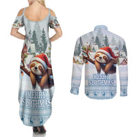 Merry Slothmas Couples Matching Summer Maxi Dress and Long Sleeve Button Shirt Life Is Better With A Sloth - Wonder Print Shop
