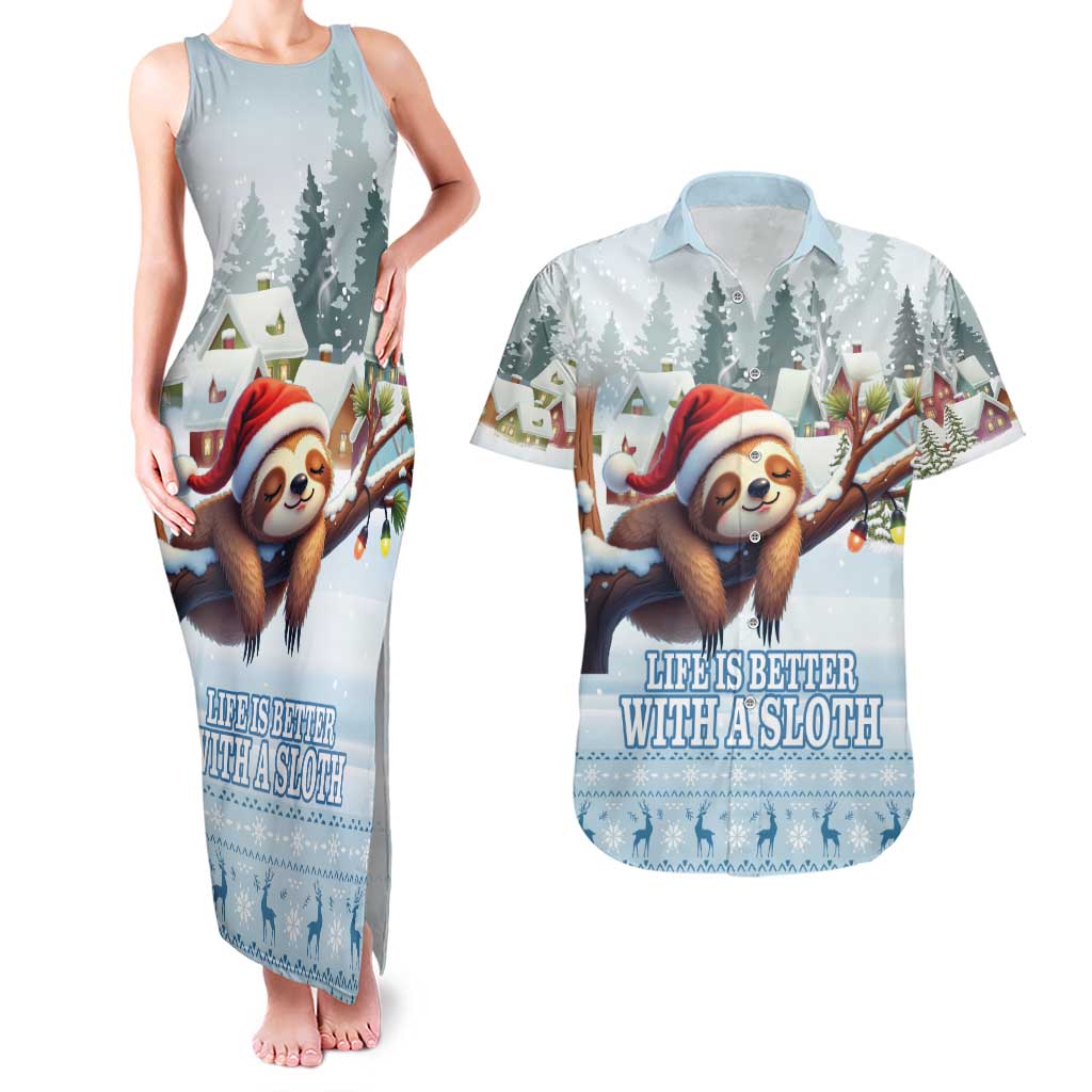 Merry Slothmas Couples Matching Tank Maxi Dress and Hawaiian Shirt Life Is Better With A Sloth - Wonder Print Shop