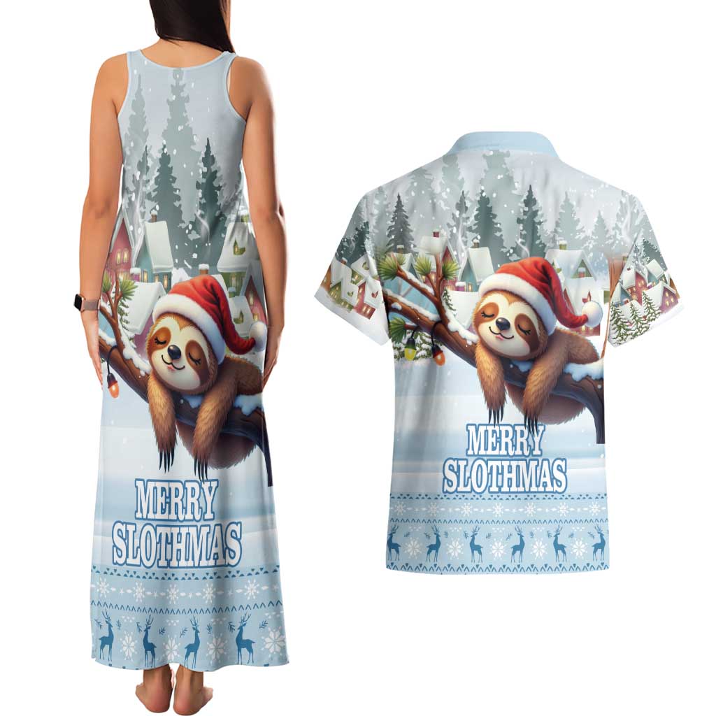 Merry Slothmas Couples Matching Tank Maxi Dress and Hawaiian Shirt Life Is Better With A Sloth - Wonder Print Shop