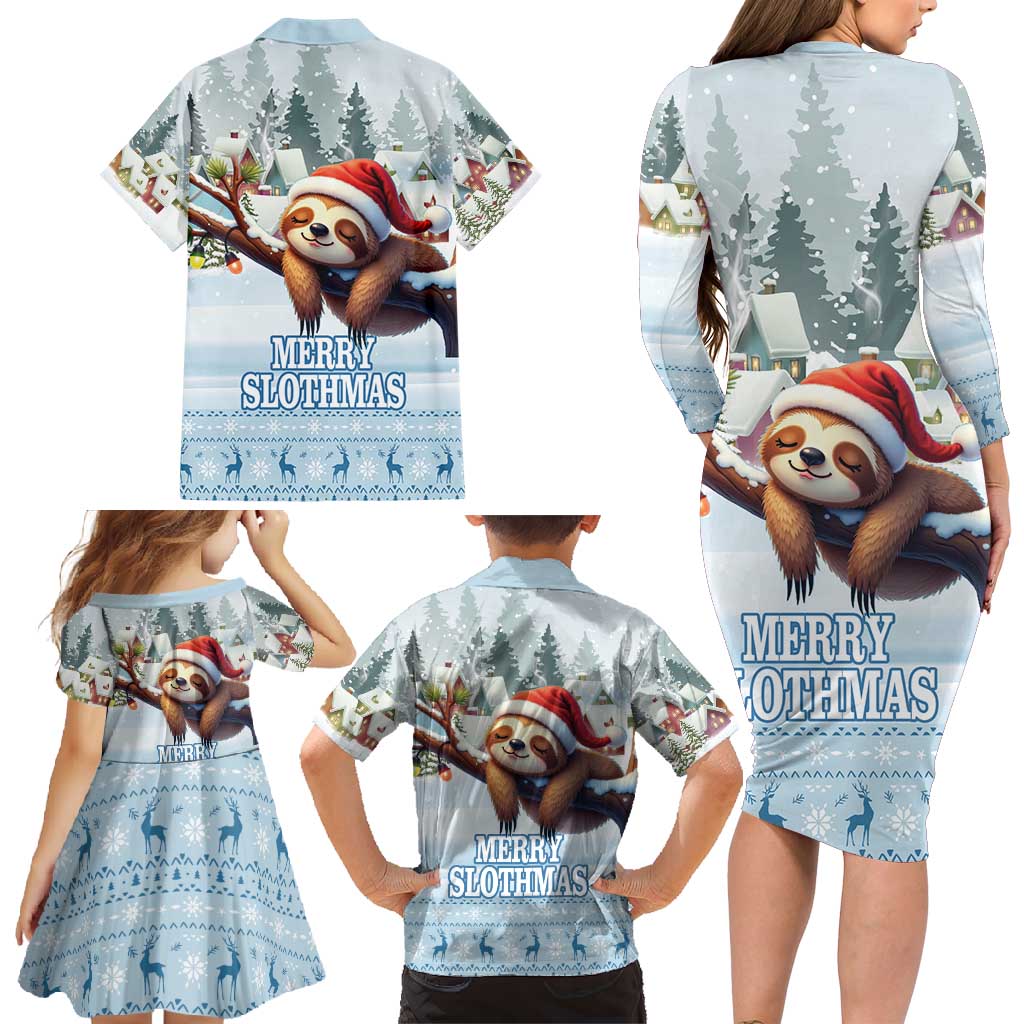 Merry Slothmas Family Matching Long Sleeve Bodycon Dress and Hawaiian Shirt Life Is Better With A Sloth - Wonder Print Shop