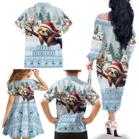 Merry Slothmas Family Matching Off The Shoulder Long Sleeve Dress and Hawaiian Shirt Life Is Better With A Sloth - Wonder Print Shop