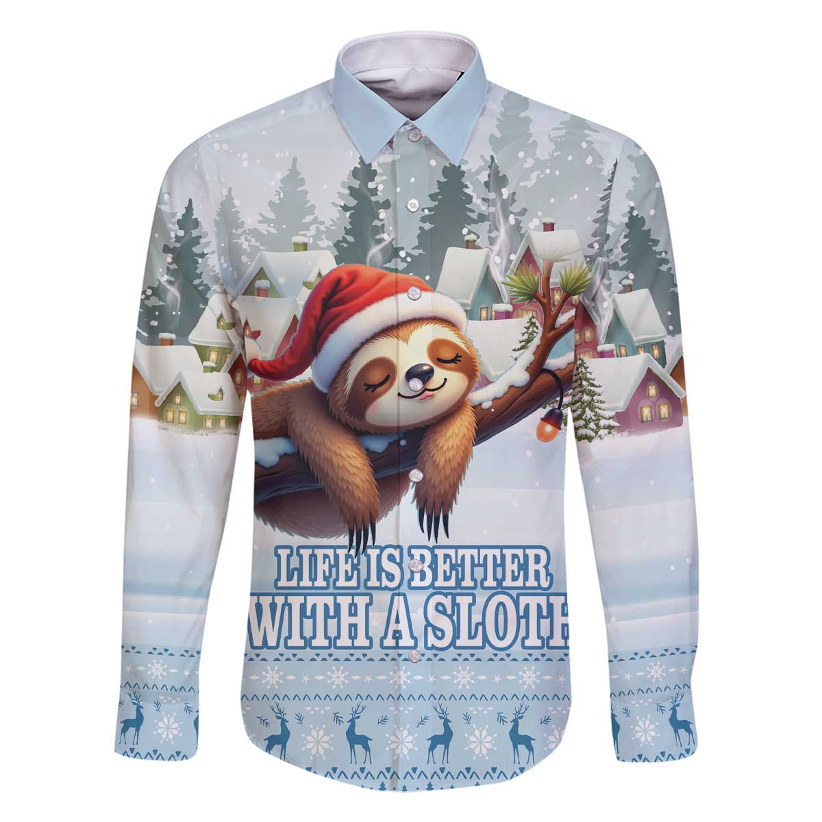 Merry Slothmas Family Matching Off The Shoulder Long Sleeve Dress and Hawaiian Shirt Life Is Better With A Sloth - Wonder Print Shop