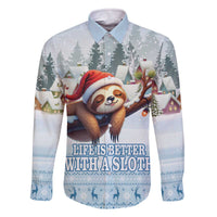 Merry Slothmas Family Matching Off The Shoulder Long Sleeve Dress and Hawaiian Shirt Life Is Better With A Sloth - Wonder Print Shop