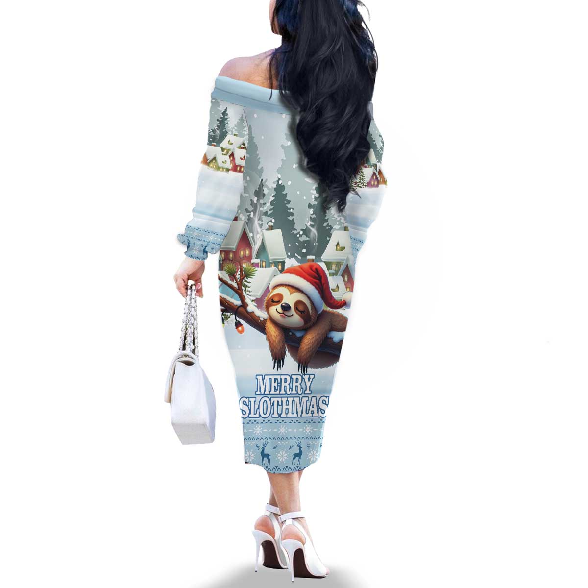 Merry Slothmas Family Matching Off The Shoulder Long Sleeve Dress and Hawaiian Shirt Life Is Better With A Sloth - Wonder Print Shop