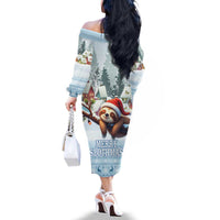 Merry Slothmas Family Matching Off The Shoulder Long Sleeve Dress and Hawaiian Shirt Life Is Better With A Sloth - Wonder Print Shop