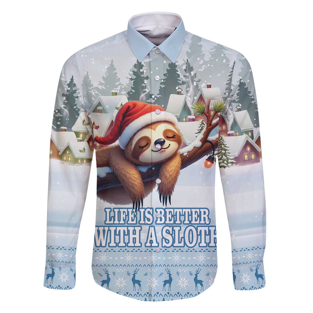 Merry Slothmas Family Matching Off Shoulder Maxi Dress and Hawaiian Shirt Life Is Better With A Sloth - Wonder Print Shop