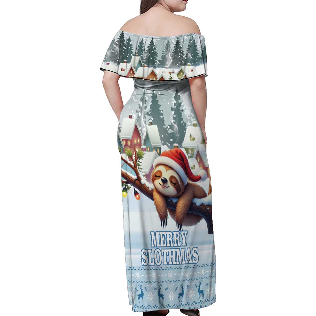 Merry Slothmas Family Matching Off Shoulder Maxi Dress and Hawaiian Shirt Life Is Better With A Sloth - Wonder Print Shop