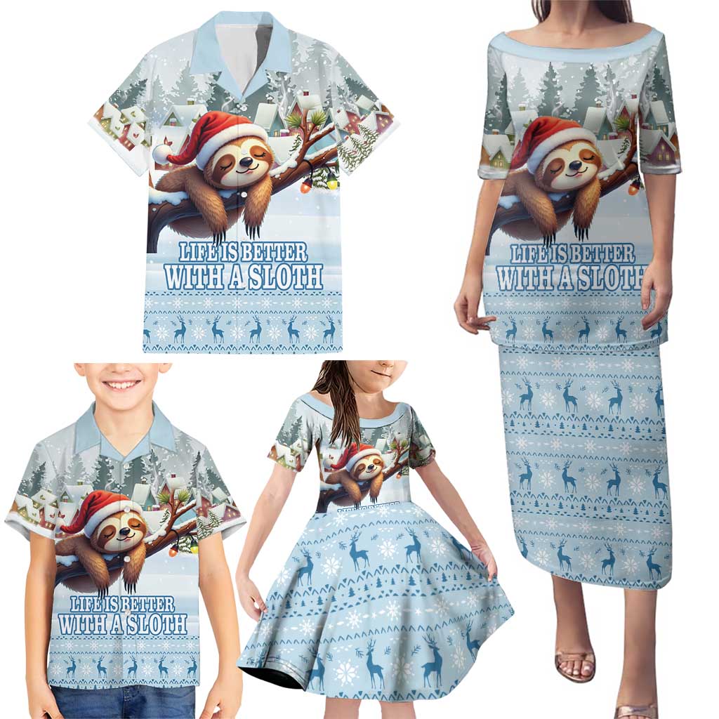 Merry Slothmas Family Matching Puletasi and Hawaiian Shirt Life Is Better With A Sloth - Wonder Print Shop