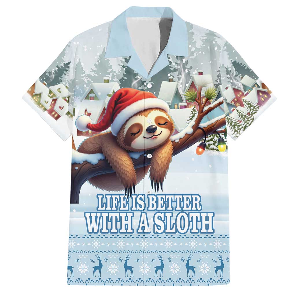 Merry Slothmas Family Matching Short Sleeve Bodycon Dress and Hawaiian Shirt Life Is Better With A Sloth - Wonder Print Shop