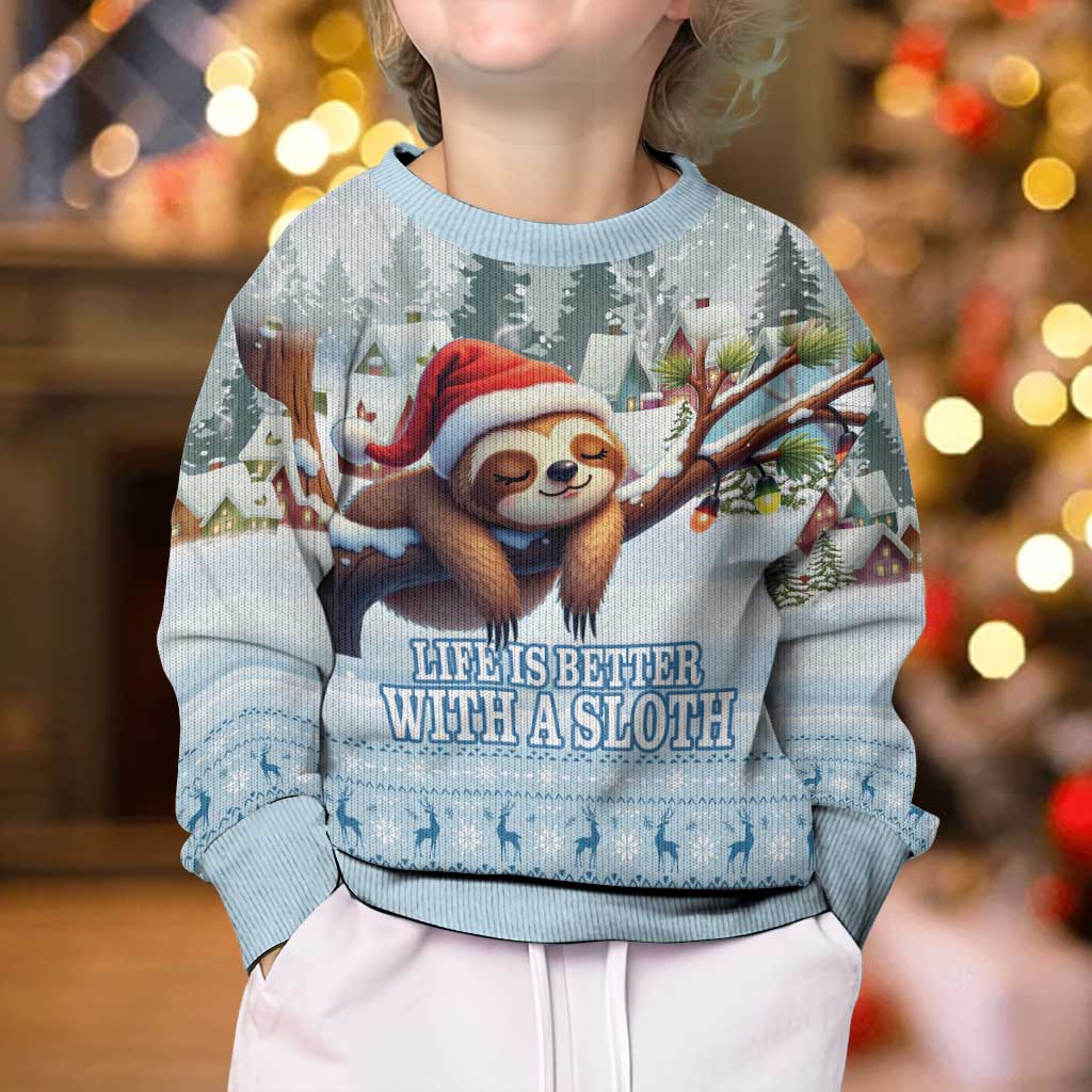Merry Slothmas Kid Ugly Christmas Sweater Life Is Better With A Sloth - Wonder Print Shop