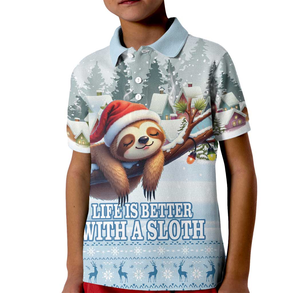 Merry Slothmas Kid Polo Shirt Life Is Better With A Sloth - Wonder Print Shop