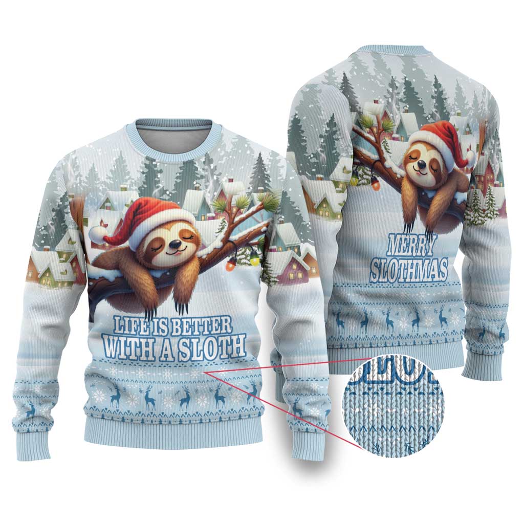 Merry Slothmas Ugly Christmas Sweater Life Is Better With A Sloth - Wonder Print Shop